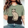 Cartoon Character Pattern Denim Print Round Neck T-shirt for Spring and Summer Casual Short Sleeved Top Women's Clothing