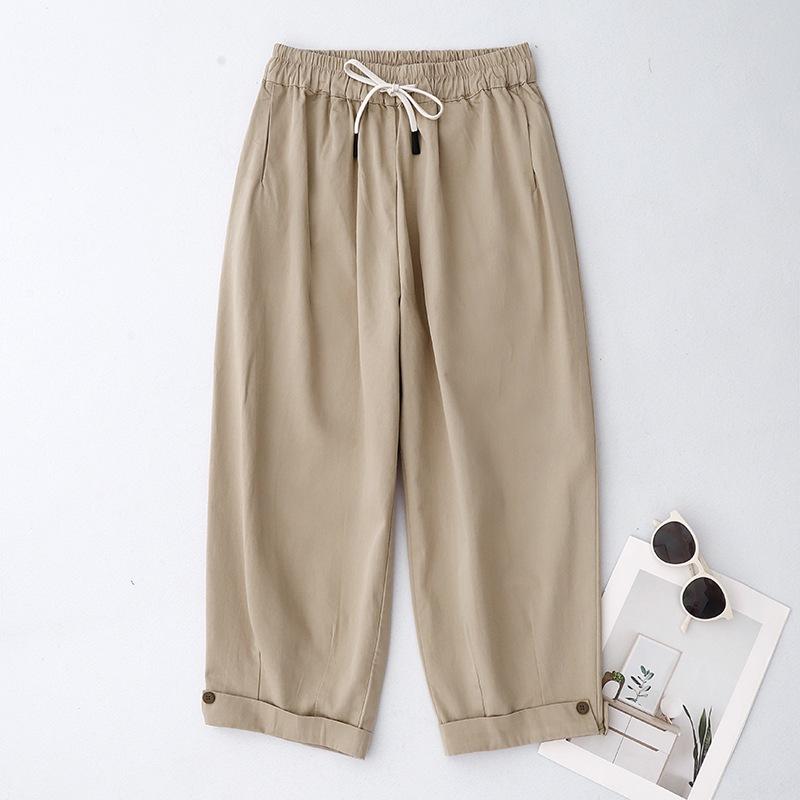 2025 summer new solid color cotton and linen Harlan pants women's casual versatile loose and thin Korean version nine-point casual pants