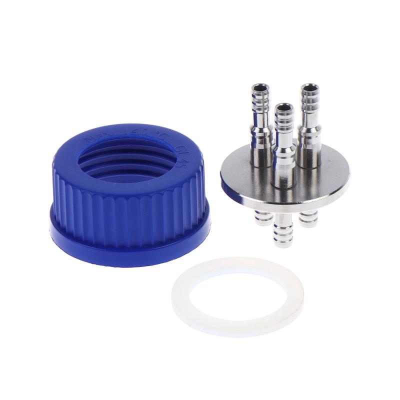 Gl45 Fermentation Tank Reactor Feed Cover Stainless Steel Jar Lid With Ss304 Blue Headspace Cap Refill Cover For Tube