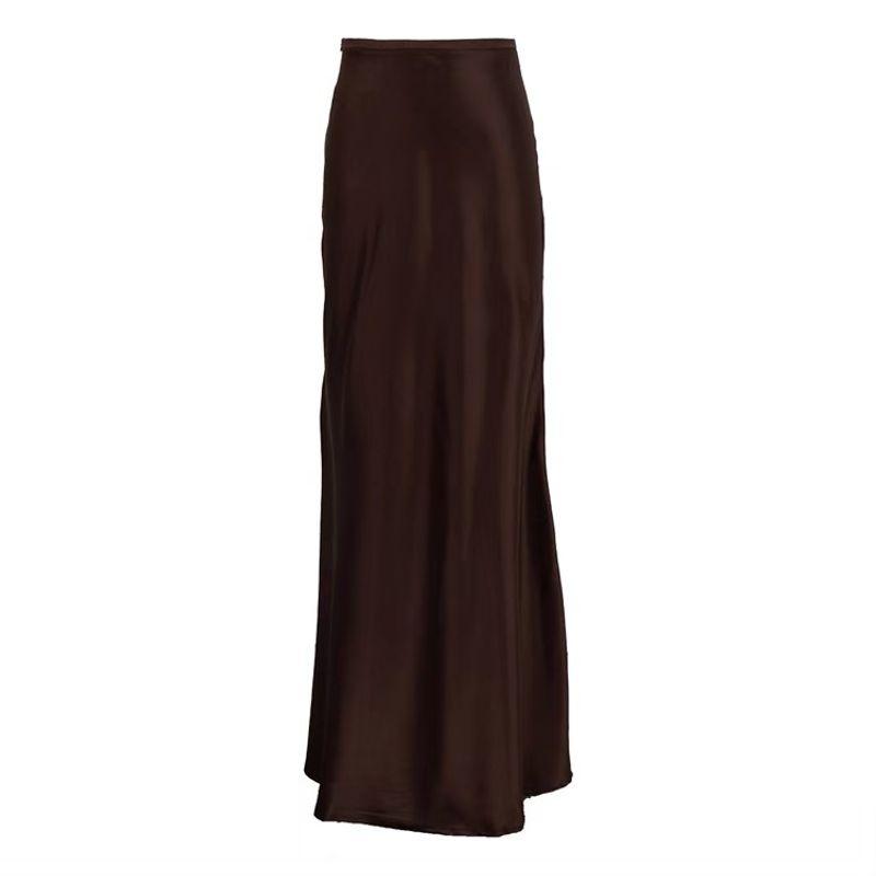 

Fashion Simple Graceful Bodycon Dress Satin High Waist Skirt High Waisted Fish Tail Skirt Brown L
