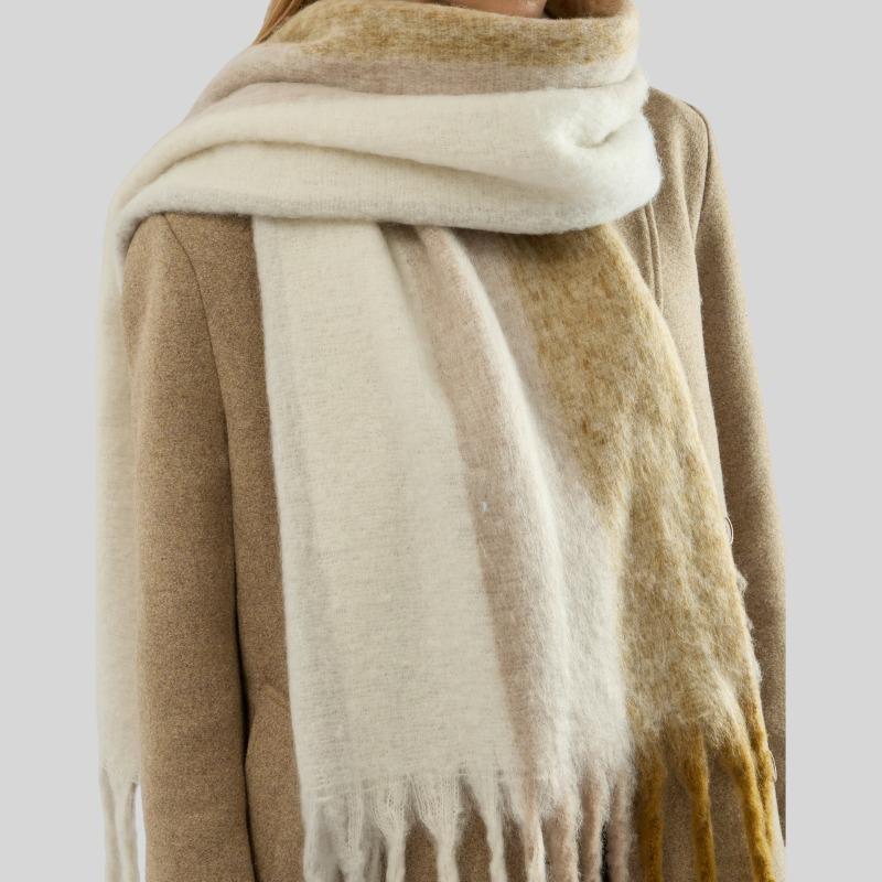 Color matching mohair scarf women's autumn and winter advanced sense thickened warm versatile scarf simple versatile scarf