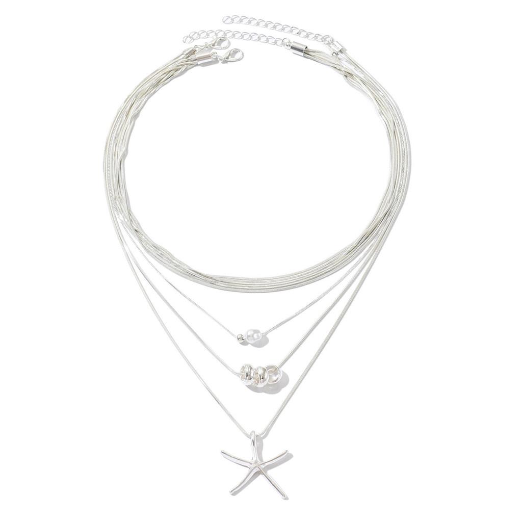 Starfish Layered Necklace Alloy Geometric Shape Pendant For Women Summer