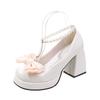 Fashion Mary Jane High Heels, Feminine Pearl Bow Small Leather Shoes,  Autumn New Style, Paired with Skirts and Worn Over A Single Shoe