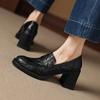 New Thick-soled Leather Single Shoes, Rubber Soles, Non-slip, Sheepskin Loafers, Women's Four-season Casual High-heeled Women's Shoes