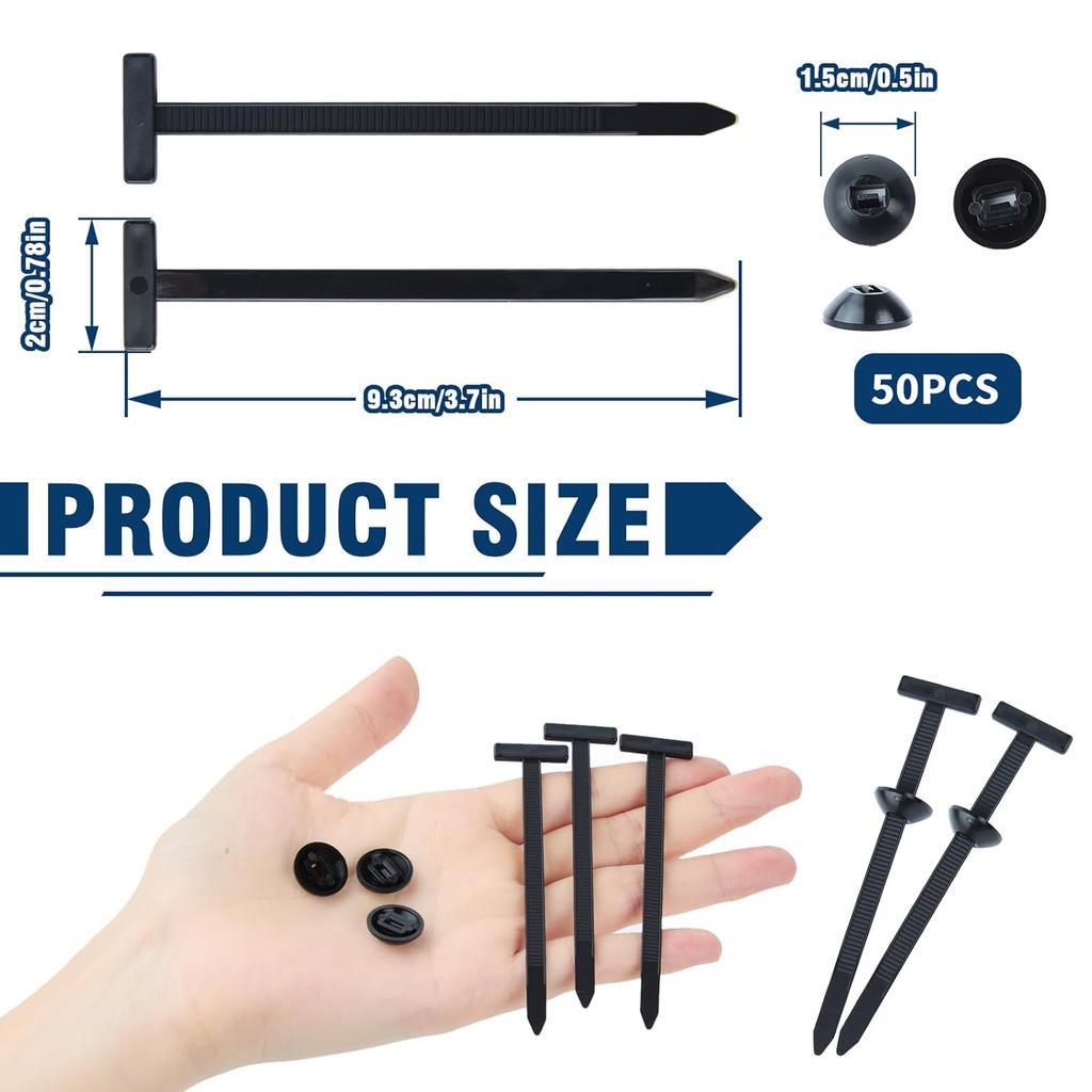 Nylon Universal Cable Tie Buckle, Multi-Functional Black Zip Ties With Pin & Button, 50 PCS Snap-Fit Nylon Fastening Clip For Car