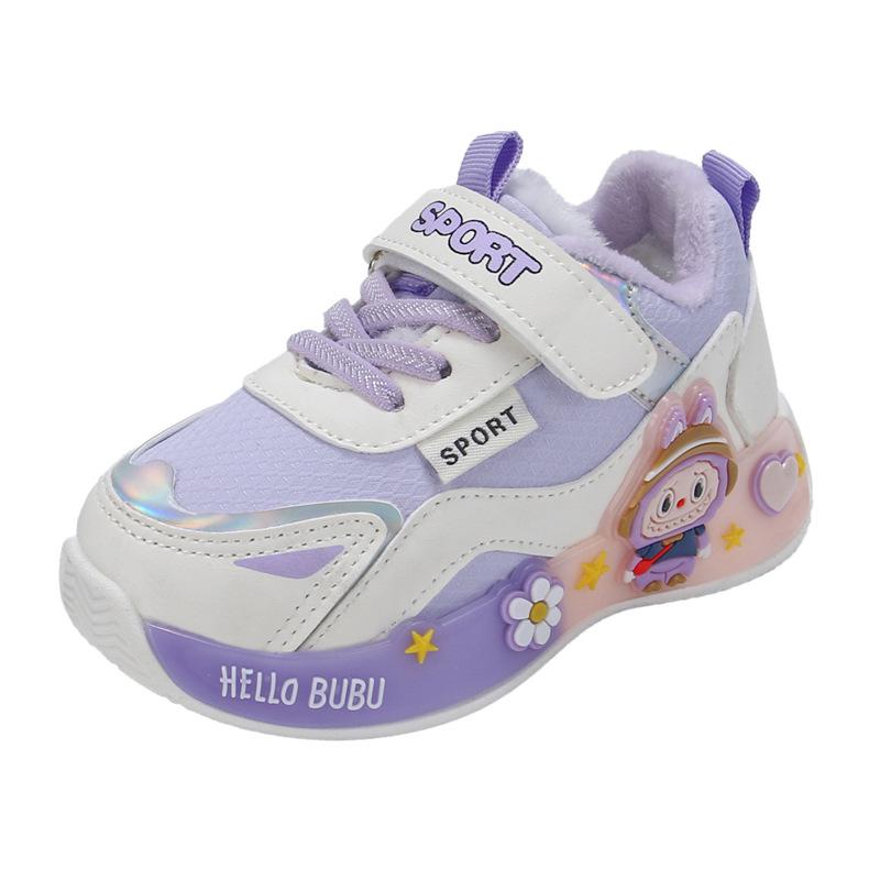 Kinder-Fleece-gefütterte Cartoon-Sportschuhe – Weiche Sohle, Bequeme Lauflernschuhe für Kleinkinder, Niedliche Freizeit-Sneaker für Mädchen.