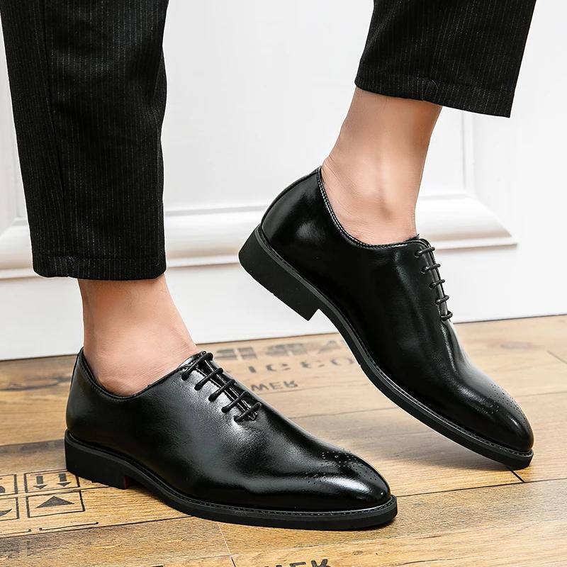 New Red Sole Brogue Shoes Men Black Business Mens Formal Shoes Lace-up Round Toe Spring/Autumn Size 38-46