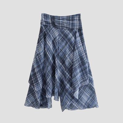 TAOP&ZA Women's European & American Style Asymmetrical Plaid Midi Skirt - 2026 Spring Fashion Collection