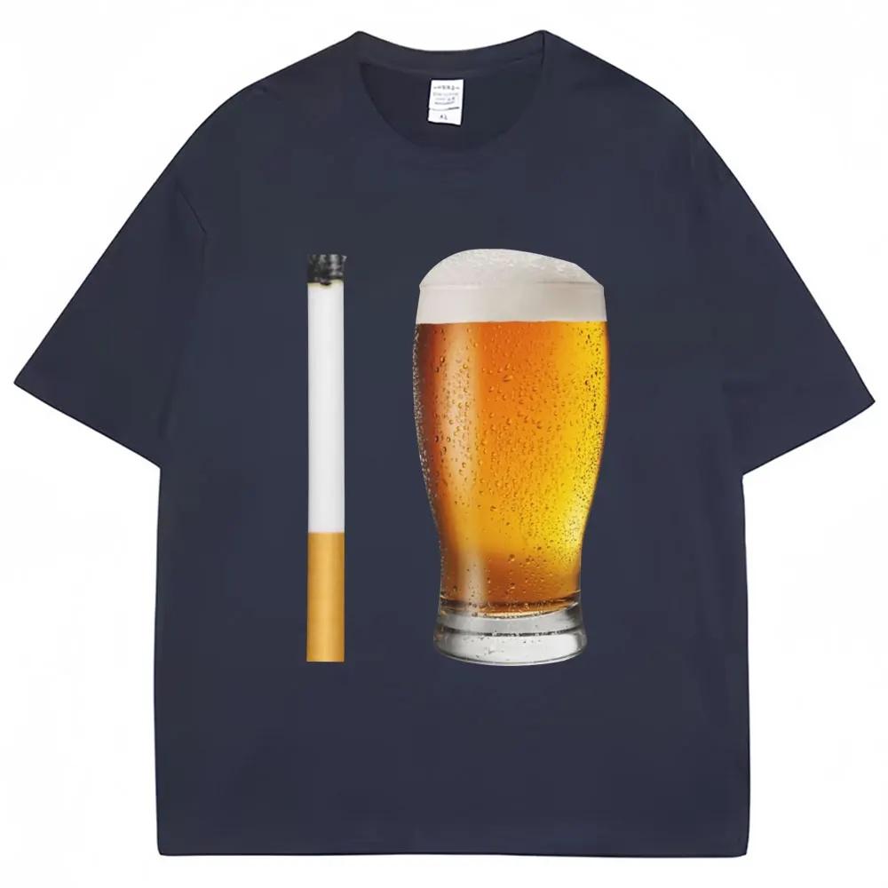 Funny Meme Tshirt Cigarette And Beer Humor Joke Print T Shirt Unisex Unisex Fashion Oversized Cotton Casual Short Sleeve Streetwear