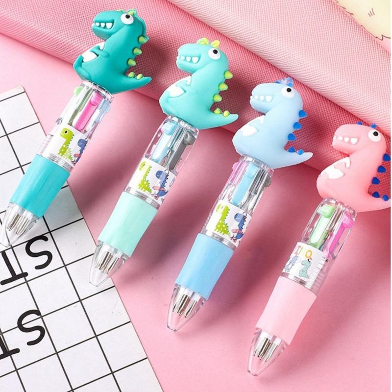 3 Pcs Cartoon Mini Four-color Ballpoint Pen Cute Portable 4-color Ball Pens Student Hand Account Multi-color School Stationery