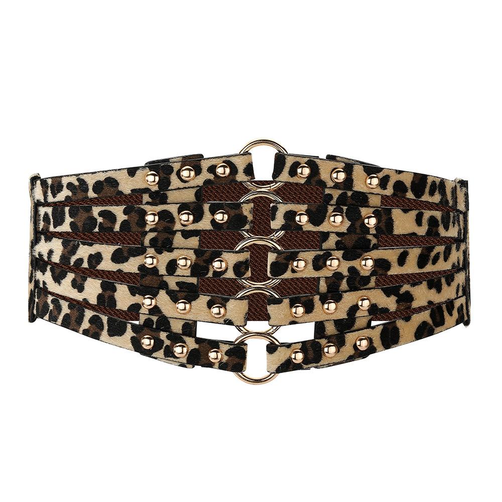 

1 шт. Ретро Полые Кольца с Заклепками Ультра Широкий Пояс Женский Универсальный Юбка Пуховик Черный Пояс Женский 70cm цветной печати леопарда