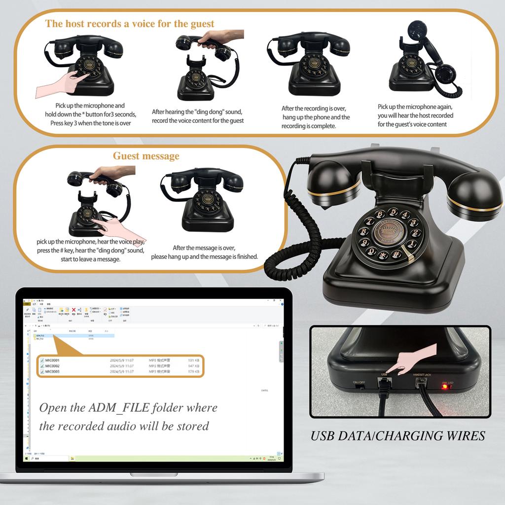 Kniha zvukových zpráv Hlasový záznam Vintage telefonní záznamník Svatební telefon přizpůsobený pomocí hlasové schránky Vše nejlepší Retro Stylový