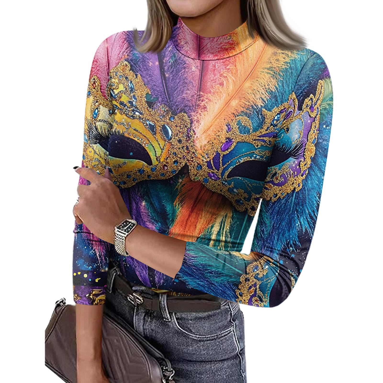 

Женская облегающая футболка, модная повседневная футболка с принтом, пуловер с круглым вырезом и рукавом 3/4 M