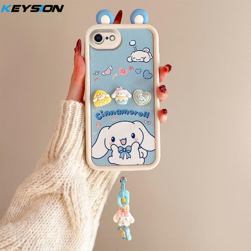 KEYSION Cute Ear 3D Cartoon Case for iPhone SE 2020 2022 with Bracelet Silicone Shockproof Phone Cover for iPhone 8 7 6s Plus