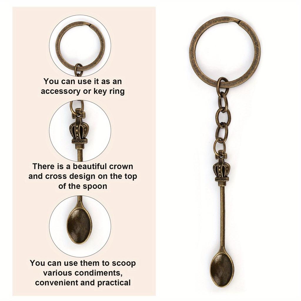 Mini Crown Spoon Keychains - Zinc Alloy, Elegant King & Queen Crown Design, Perfect for Jewelry Making & Tea Accessories, Keychain Accessories