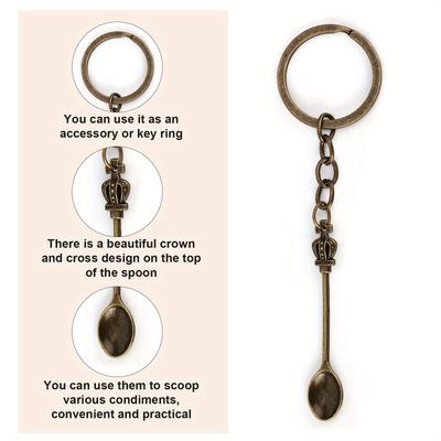 Mini Crown Spoon Keychains - Zinc Alloy, Elegant King & Queen Crown Design, Perfect for Jewelry Making & Tea Accessories, Keychain Accessories