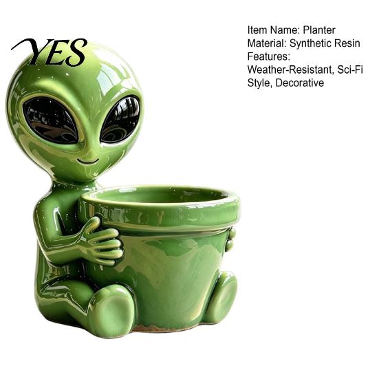 Whimsical Balcony Flower Pots Funny Alien Planter, Resin Pot, Decorative Plant Durable Succulents Planter Pot for Succulents, Cactus, Sci-fi
