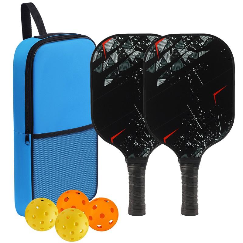 Carbon Fiber Pickleball Paddle Set With Blue Carry Bag 2 Paddles 4 Balls Outdoor Recreational Sport Equipment