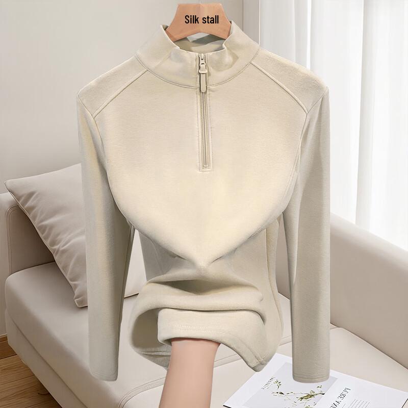 

Women s Stylish Stand Collar Long Sleeve Top with Zipper Detail M