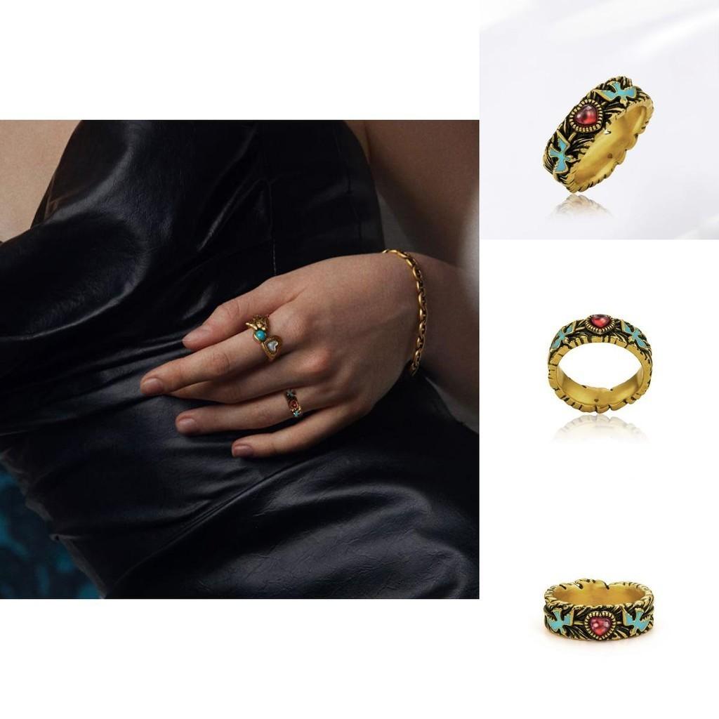 Vintage Inspired Geometric Heart Bird Ring For Women Stylish Adjustable Copper Accessory