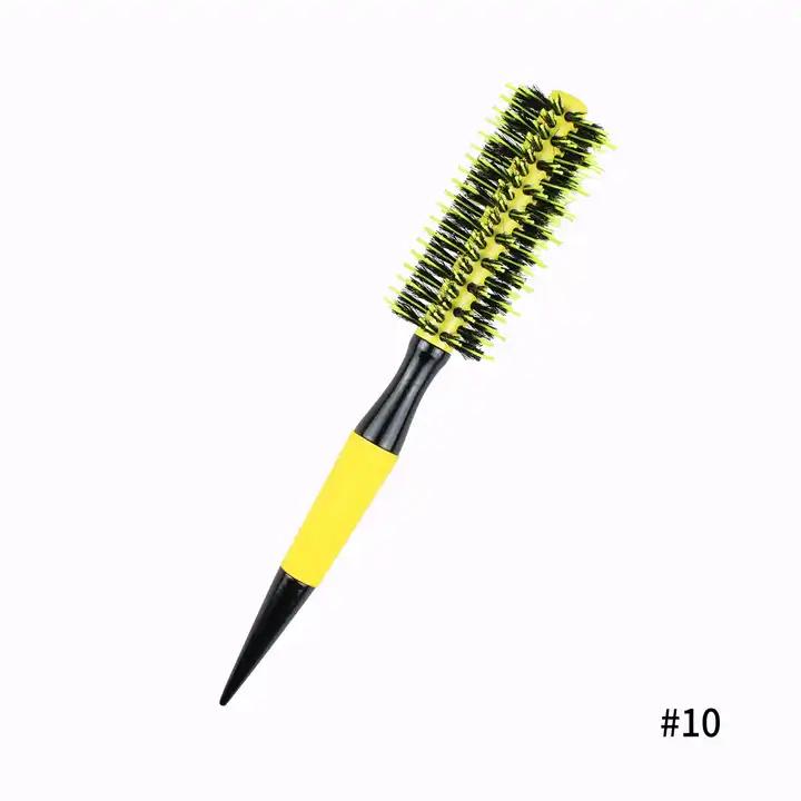 Professional  Round Wooden Hair Brush 6 Sizes Boar Bristle Mix Nylon Salon Women Hair Styling Tools Yellow Brazil Hair Curlerl