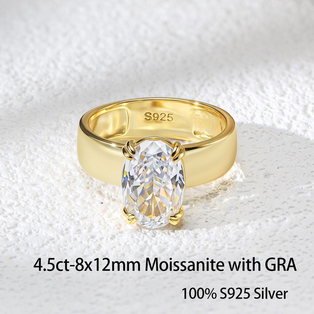 OEVAS 4.5CT 8X12MM Oval Moissanite Rings for Women S925 Silver Sparkling Wedding ring Party Fine Jewelry Gift