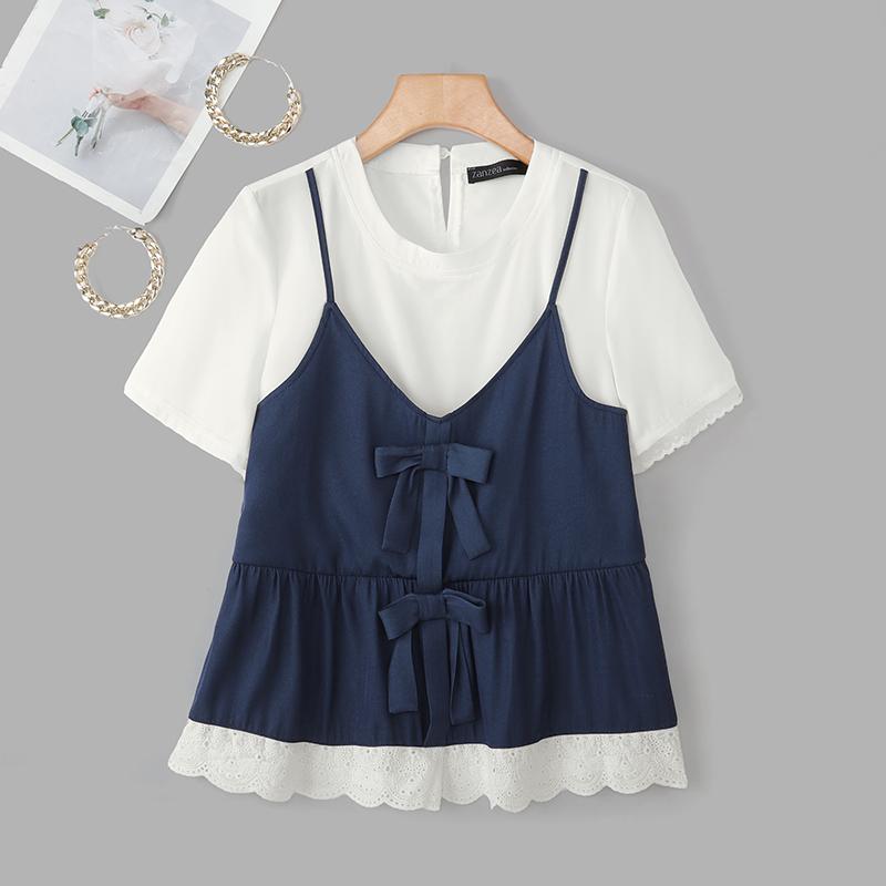 ZANZEA Women Summer Casual Round Neck Short Sleeve Patchwork T-Shirts