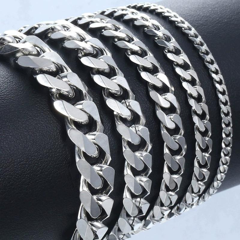 3/5/7/9MM Classic Stainless Steel Chain Bracelet For Men Women Punk Cuban Chain Wrap Bangle Waterproof Never Fade Jewelry