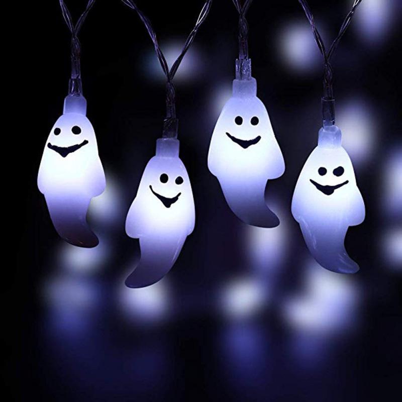 LED Ghost String Lights - Halloween Decorative Hanging Lights, Battery-Powered with 20 Small Colorful LEDs