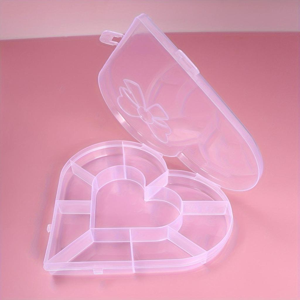 2pcs Heart Design Clear Nail Art Decoration Storage Box Jewelry Storage Box For Jewelry Organization