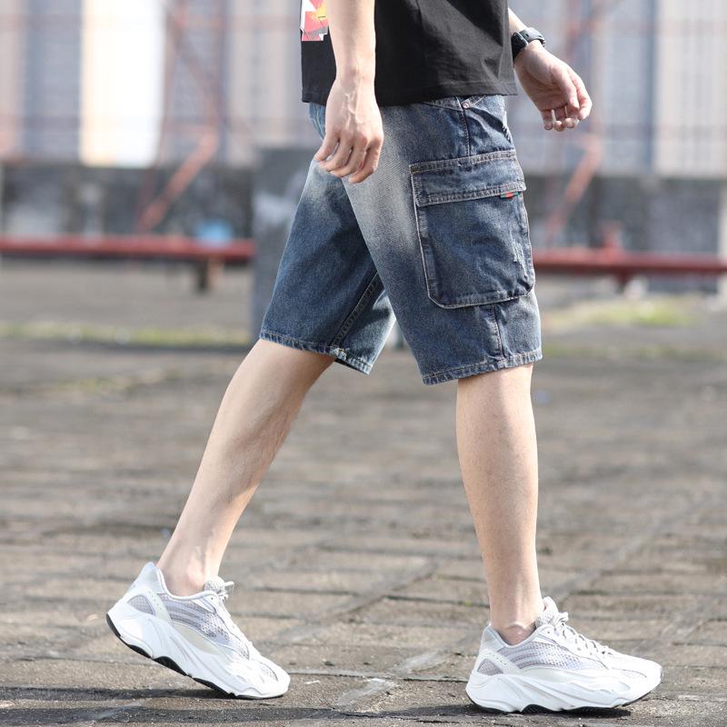 Men's Denim Workwear Shorts, Men's Loose Multi-pocket Shorts, Japanese Oversized Perforated Men's Shorts