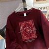 100% Cotton Vintage Print Long Sleeve T-Shirt, Lazy Style Versatile European-American Early Autumn Fashion
