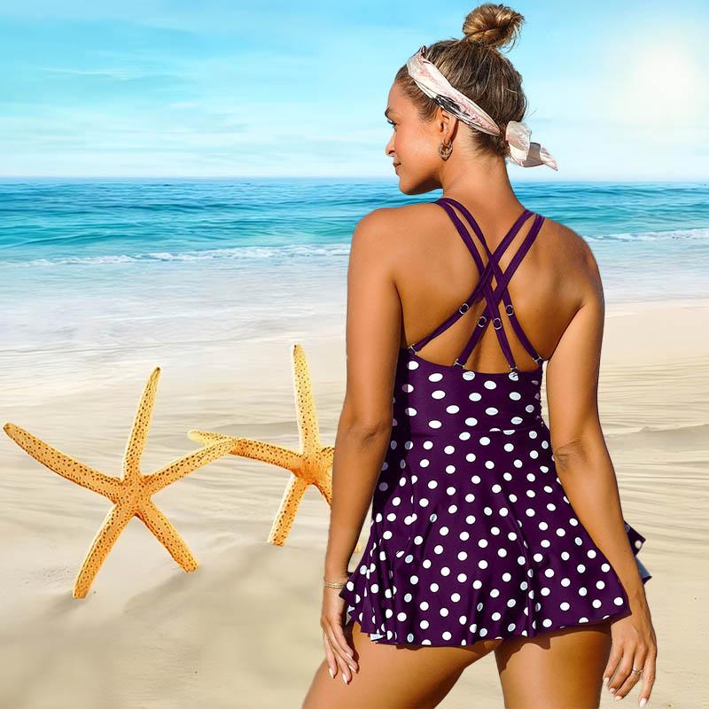 Traje de baño de mujer con tirantes en los hombros y espalda hermosa con estampado de lunares, bikini corto sin mangas, traje de baño