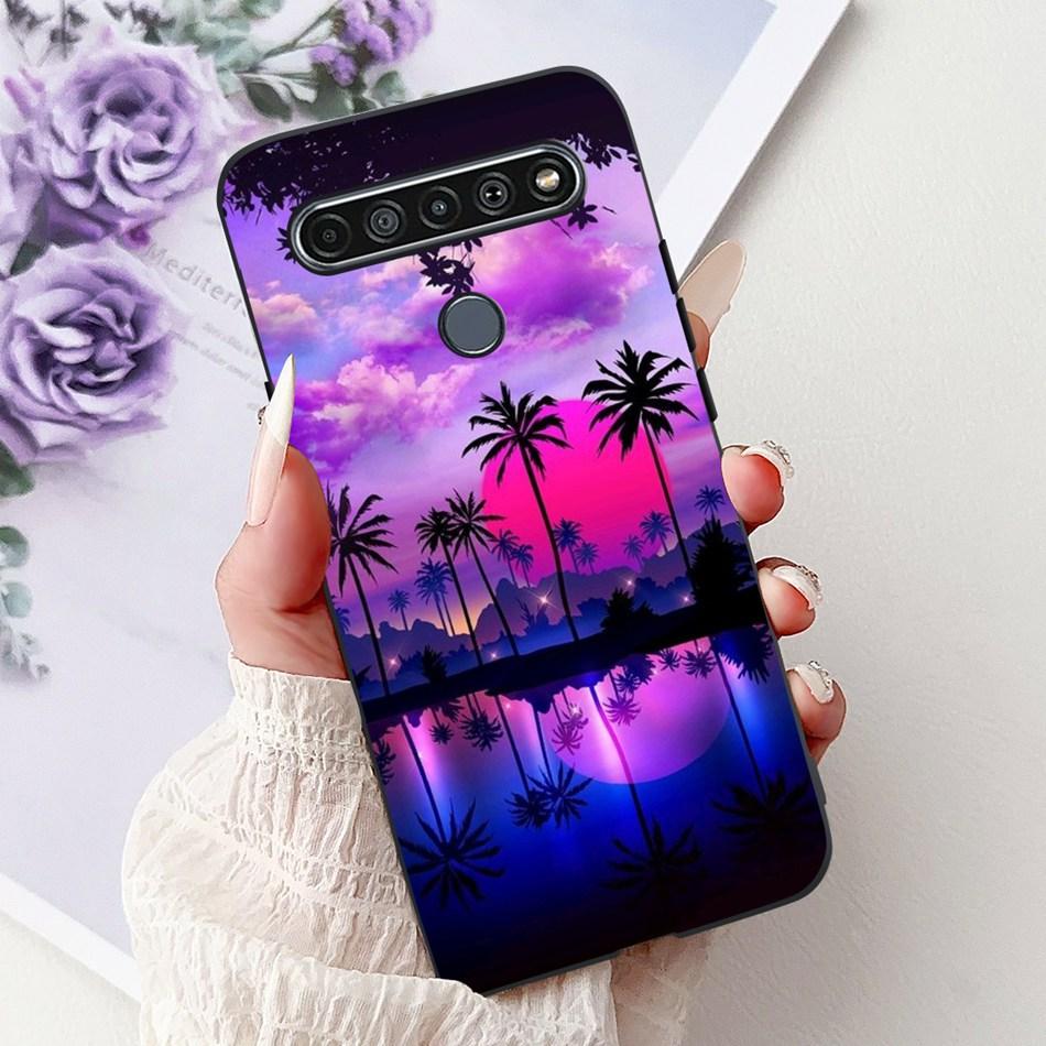 For LG K41S K51S 2020 Elegant Floral Cat Printed Phone Case For LG K41S K51S LM-K410 LM-K510 Black Silicone Soft Cases