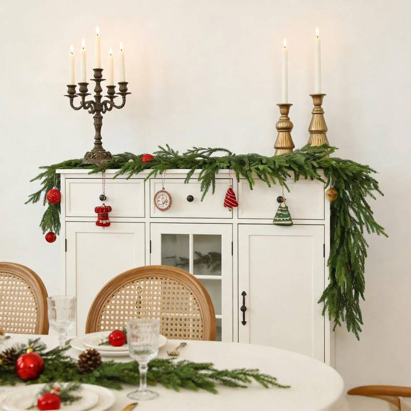 Artificial Pine Needle Garland Christmas Door Wreath Wall Hanging Decorative Vine Home Holiday Festive Decoration