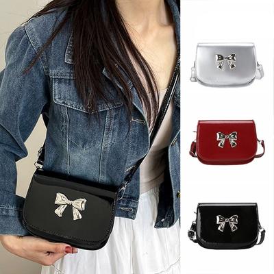 Leather Bow Crossbody Bag New Design Y2k Small Handbag Fashionable Bowknot Armpit Bag  Lady