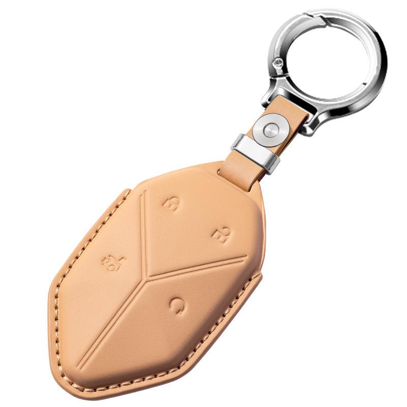 Leopard 5 Leather Key Holder & Case with Titanium Protective Shell - High-Grade Cowhide, Leopard 8 Design.