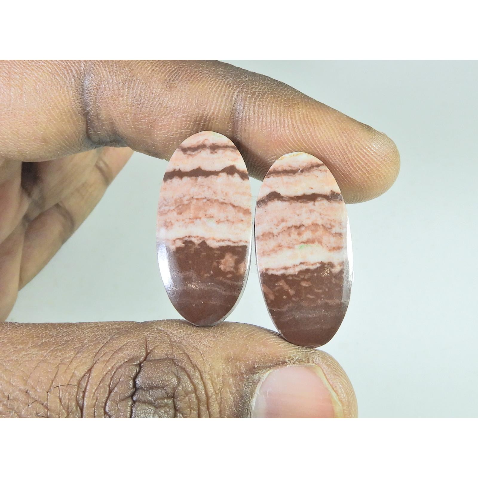 

14X29X04 MM Natural Zebra Jasper Matched Pair Oval Cabochon Loose Gemstone B-263