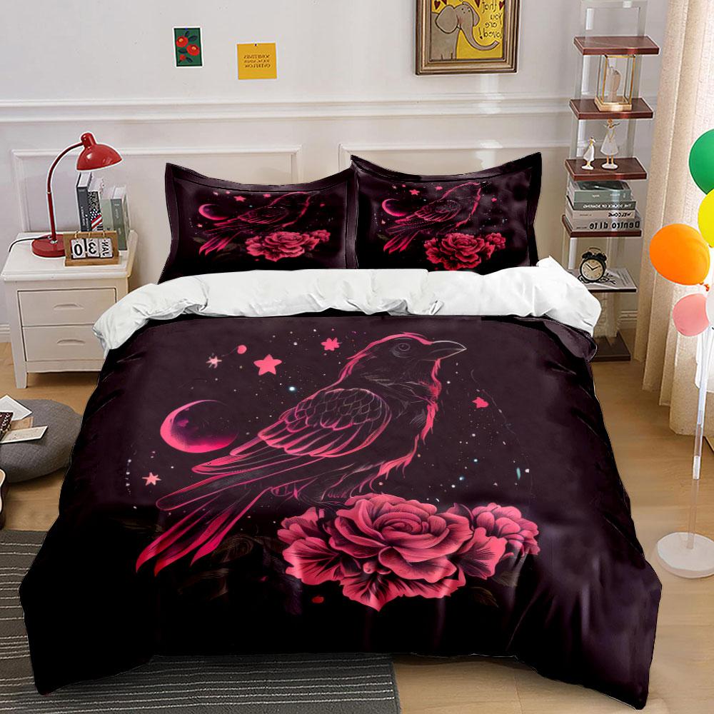 Starry Raven Floral Decor Set Soft Comfortable Duvet Cover Bedding Set Included 1*Duvet Cover & 2*Pillowcases, Gift