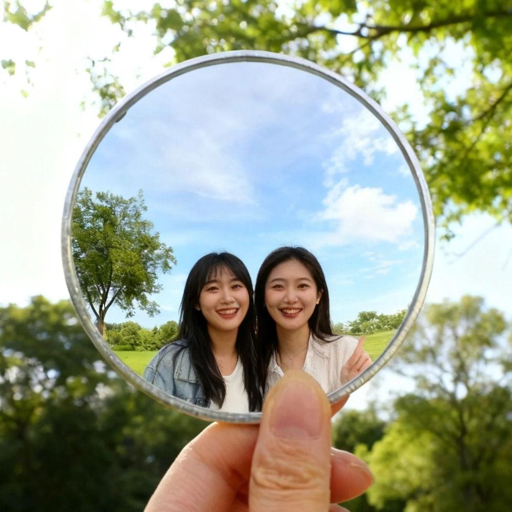 Metal Hand-held Selfie Mirror Mini Size Wide-Angle Reflection Convex Mirror Compact Silver Travel Mirror Travel Photography
