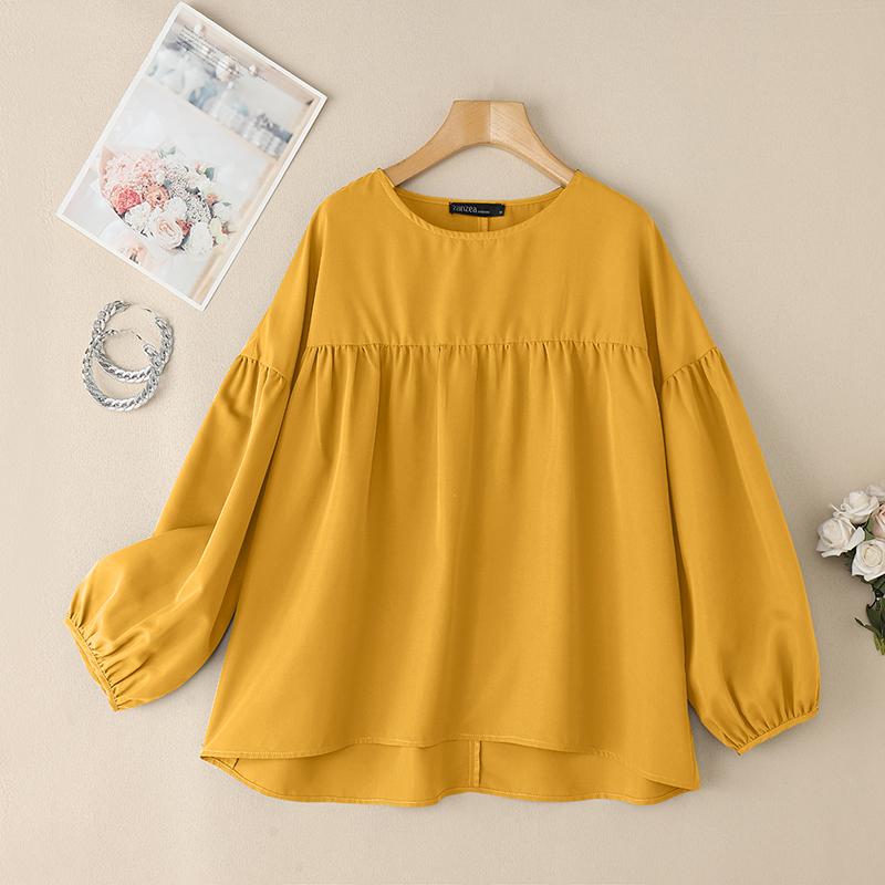 ZANZEA Women Casual O-neck Nine Quarter Sleeve Loose Blouse