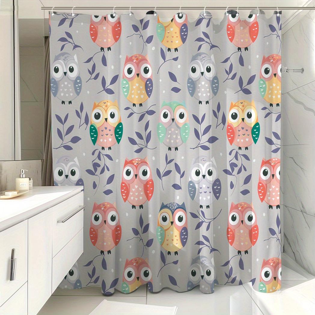 Textile Article Light 1Pc Owl Print Shower Curtain - Colorful Cartoon Owl, Polyester, 71X71 Machine Washable, 12 Hooks, Playful Design