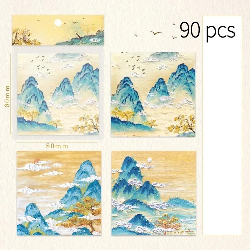 90 Sheet Retro Chinese Style Memo Pad Vintage Landscape Scrapbooking Memo Pad Lovely Sticky Note Scrapbooking Material
