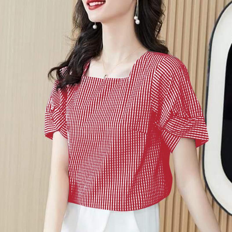 ZANZEA Women Square Collar Short Sleeve Casual Grid Print Blouse