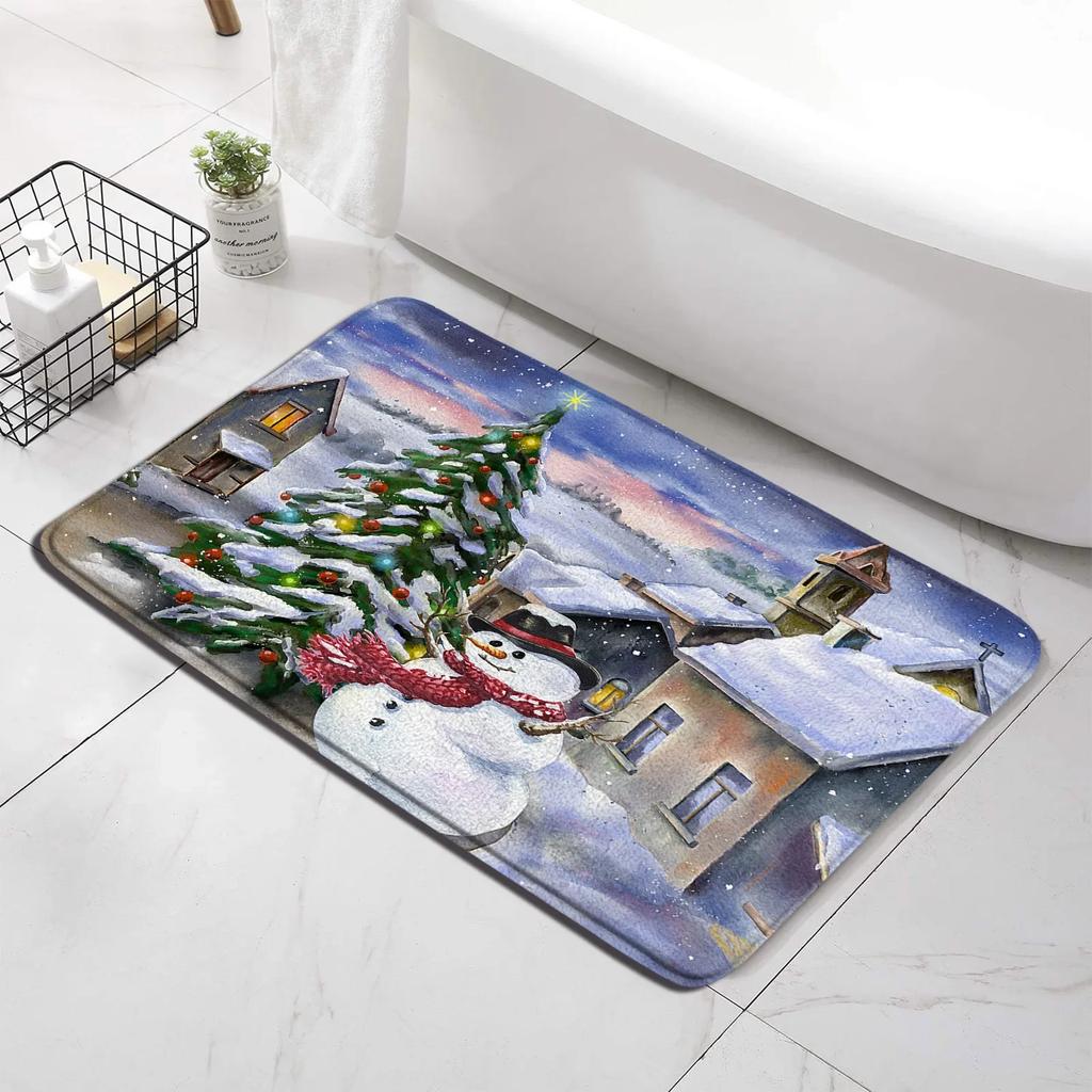 Winter Weihnachten Duschvorhang Set Niedlicher Schneemann Rote Vögel Geschenke Wald Zeder Neujahr Xmas Badezimmer Deko Duschvorleger Toilettensitzbezug