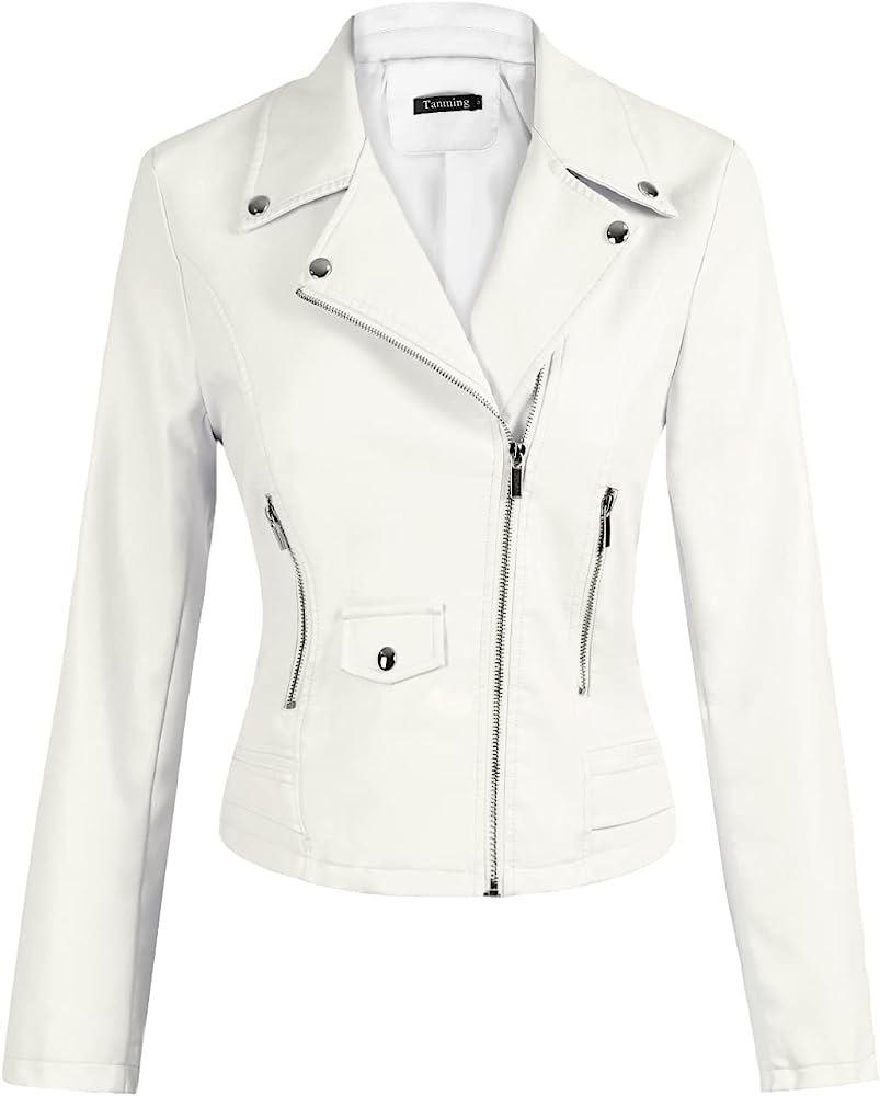 European & American Creative Denim Texture Women s Leather Jacket - Trendy Fashion Style S белый