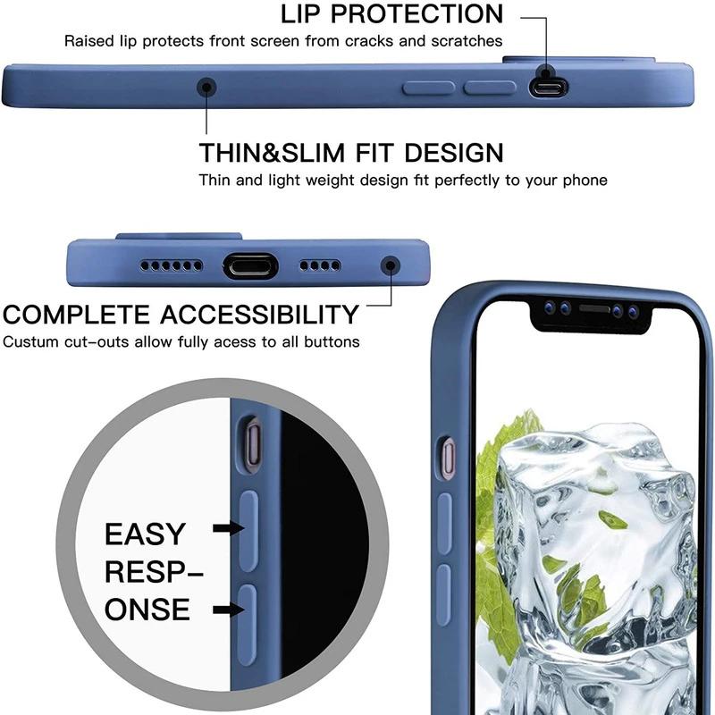 Skin Feel Liquid Silicone Case For iPhone 14 13 12 11 Pro Max X XR XS Max 8 7 6 Plus Shockproof Square Bumper Soft Back Cover