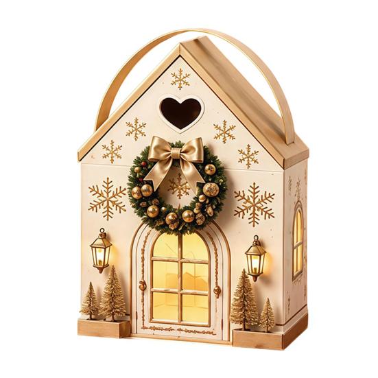 Paper Party Favor Bags Christmas Wonderland Cottage Gift Box, House Shaped Treat Boxes, Holiday Festive Snack Storage Boxes Holder with Handle