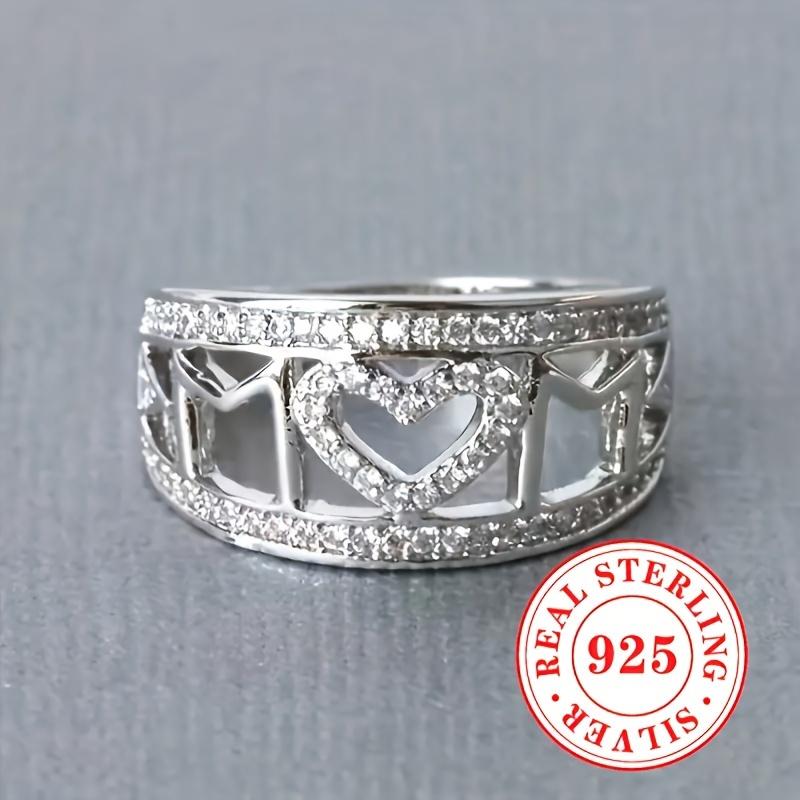 Sterling Silver Ring with Dense Synthetic Zircon Hearts, Mother's Day Gift for Women, a Gift for Mom