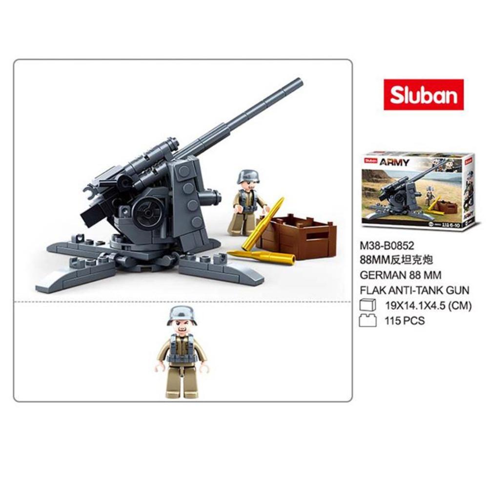 115PCS WW2 Military Weapon Building Blocks 88MM Flak Anti-Tank Model Bricks Set With Figures Educational DIY Toys For Kids Boys